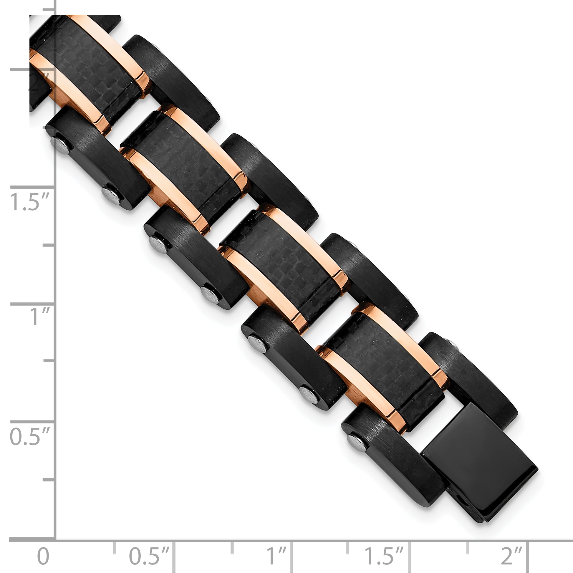 Stainless Steel Brushed and Polished Black and Rose IP-plated with Black Carbon Fiber Inlay Link Bracelet for Men
