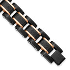 Stainless Steel Brushed and Polished Black and Rose IP-plated with Black Carbon Fiber Inlay Link Bracelet for Men
