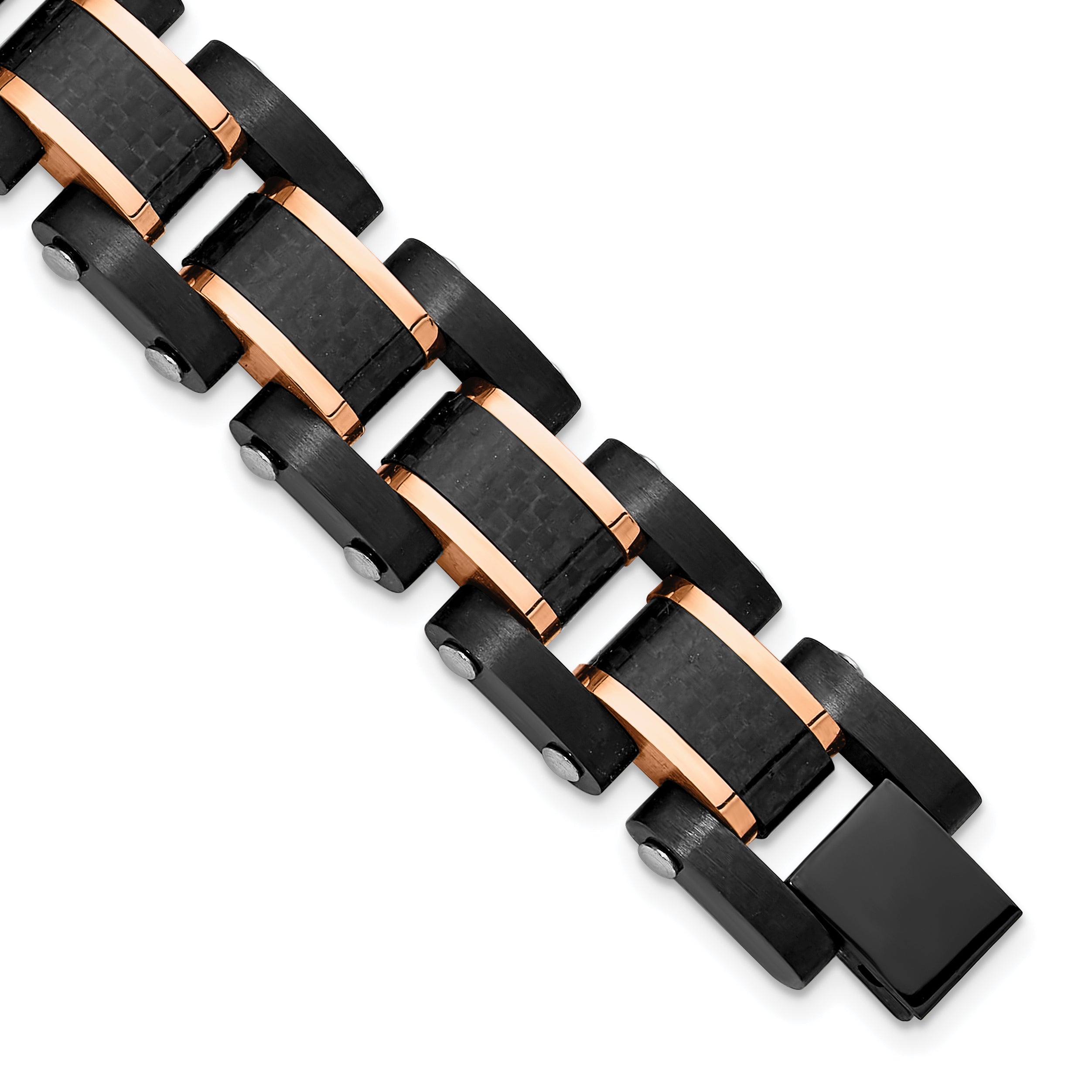 Chisel Stainless Steel Brushed and Polished Black and Rose IP-plated with Black Carbon Fiber Inlay 8.5 inch Link Bracelet Main image
