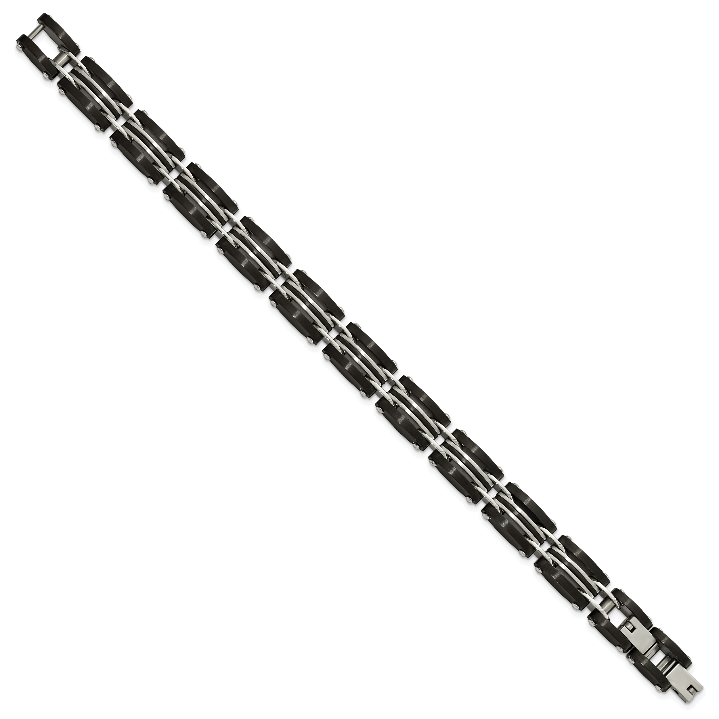 Stainless Steel Brushed and Polished Black and Rose IP-plated Reversible Bracelet with . Extension