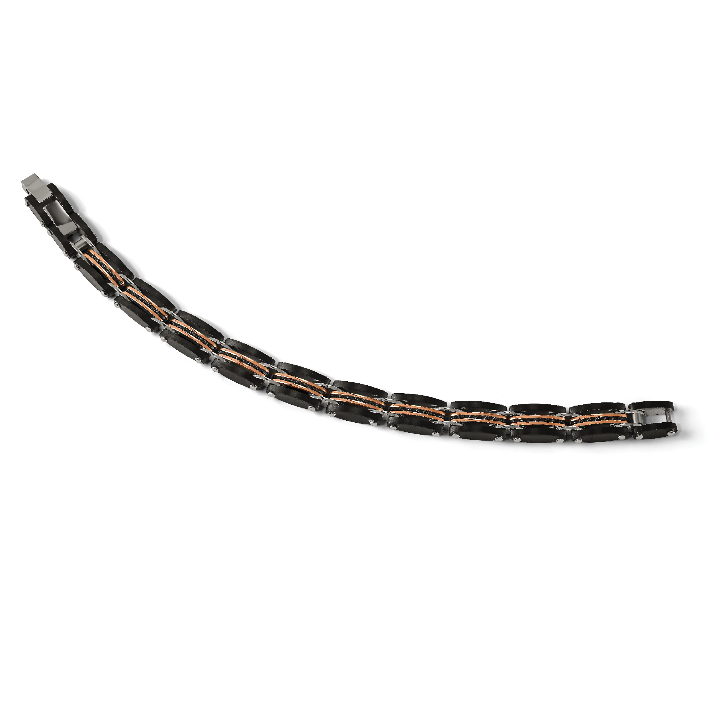 Stainless Steel Brushed and Polished Black and Rose IP-plated Reversible Bracelet with . Extension