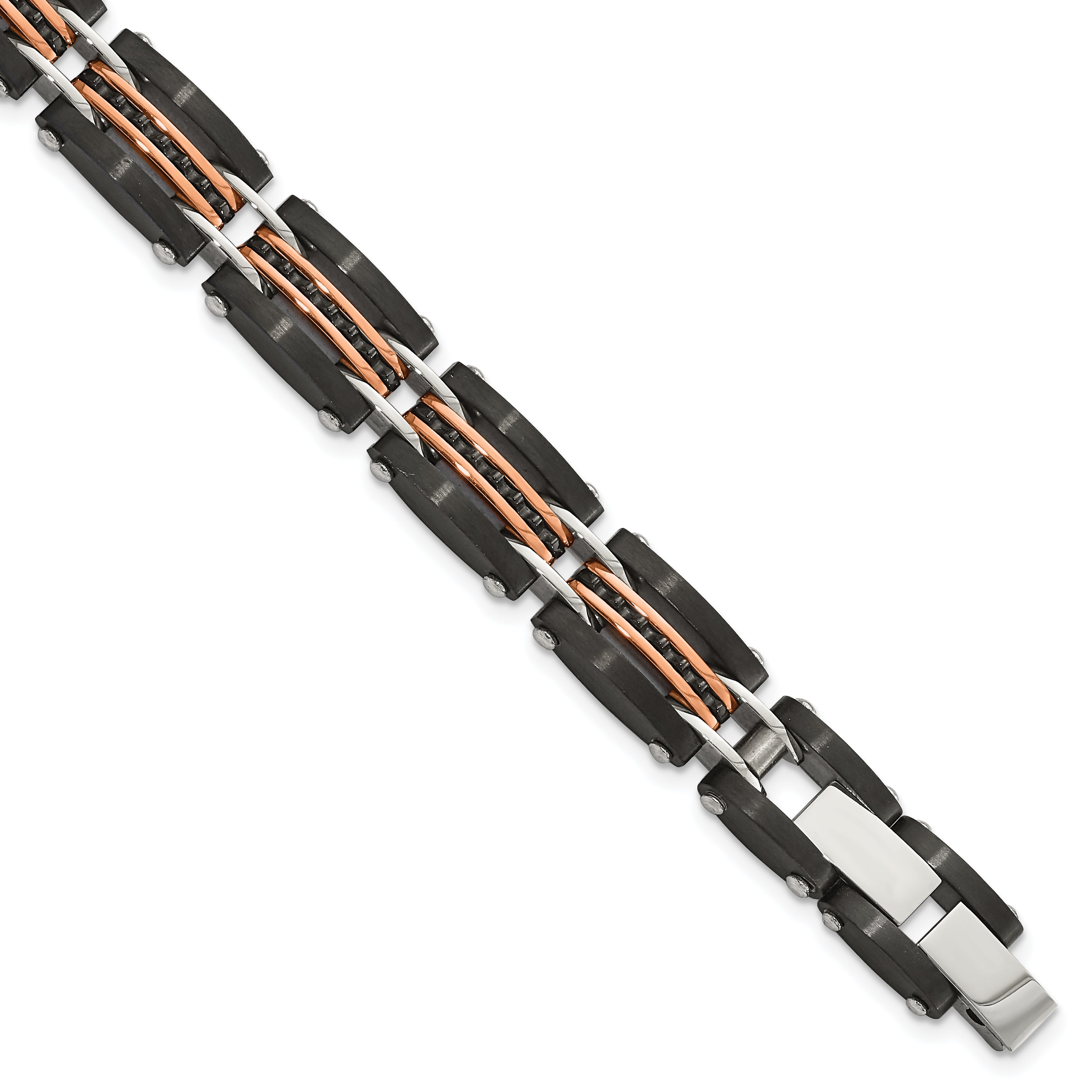 Chisel Stainless Steel Brushed and Polished Black and Rose IP-plated Reversible 7.5 inch Bracelet with .5 inch Extension Main image