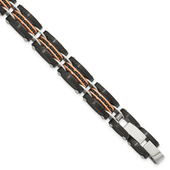 Chisel Stainless Steel Brushed and Polished Black and Rose IP-plated Reversible 7.5 inch Bracelet with .5 inch Extension