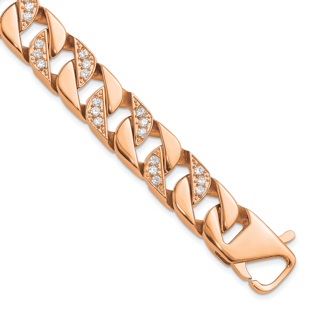 Chisel Stainless Steel Polished Rose IP-plated with CZ 7.75 inch Curb Link Bracelet
