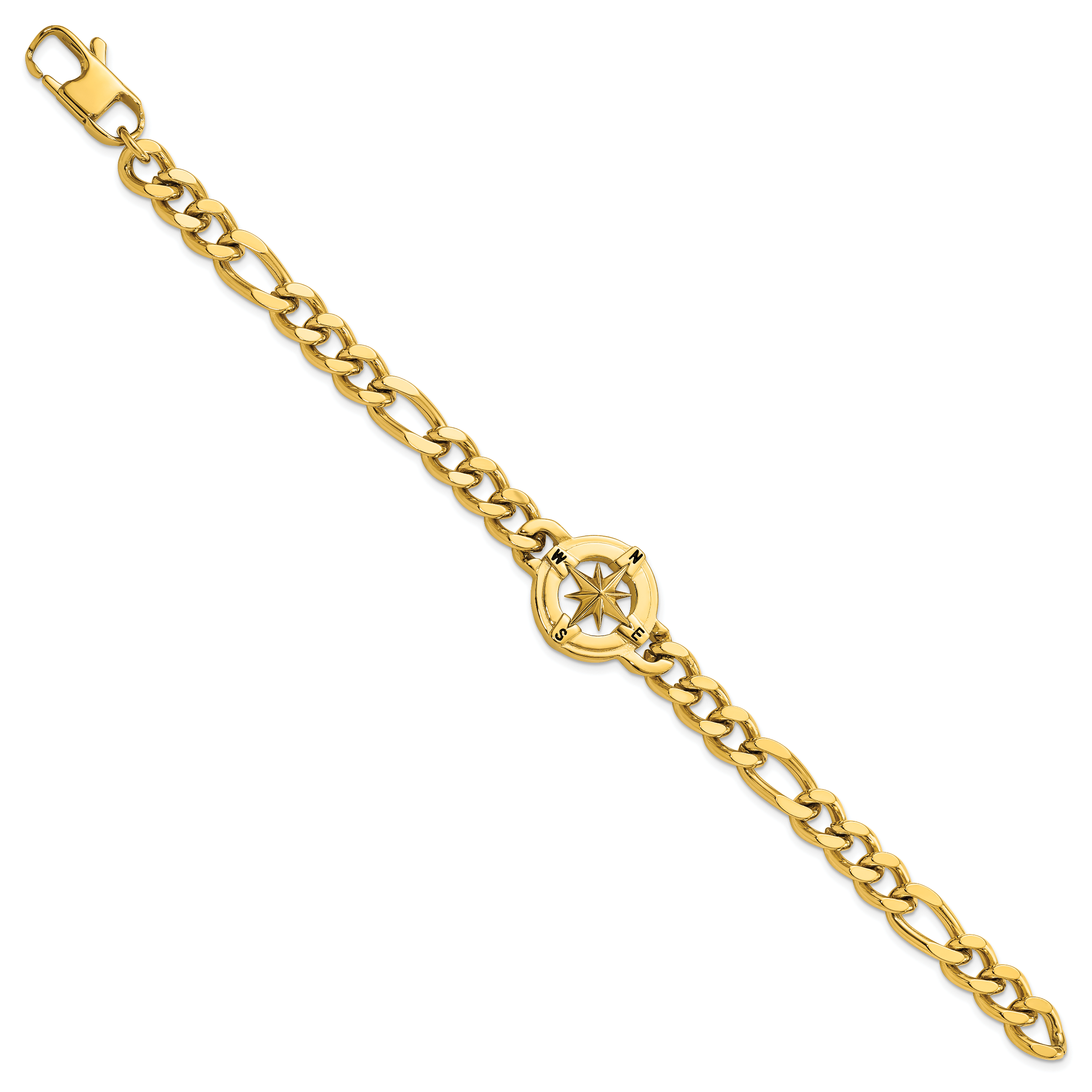 Stainless Steel Polished Yellow IP-plated Compass Bracelet for Men