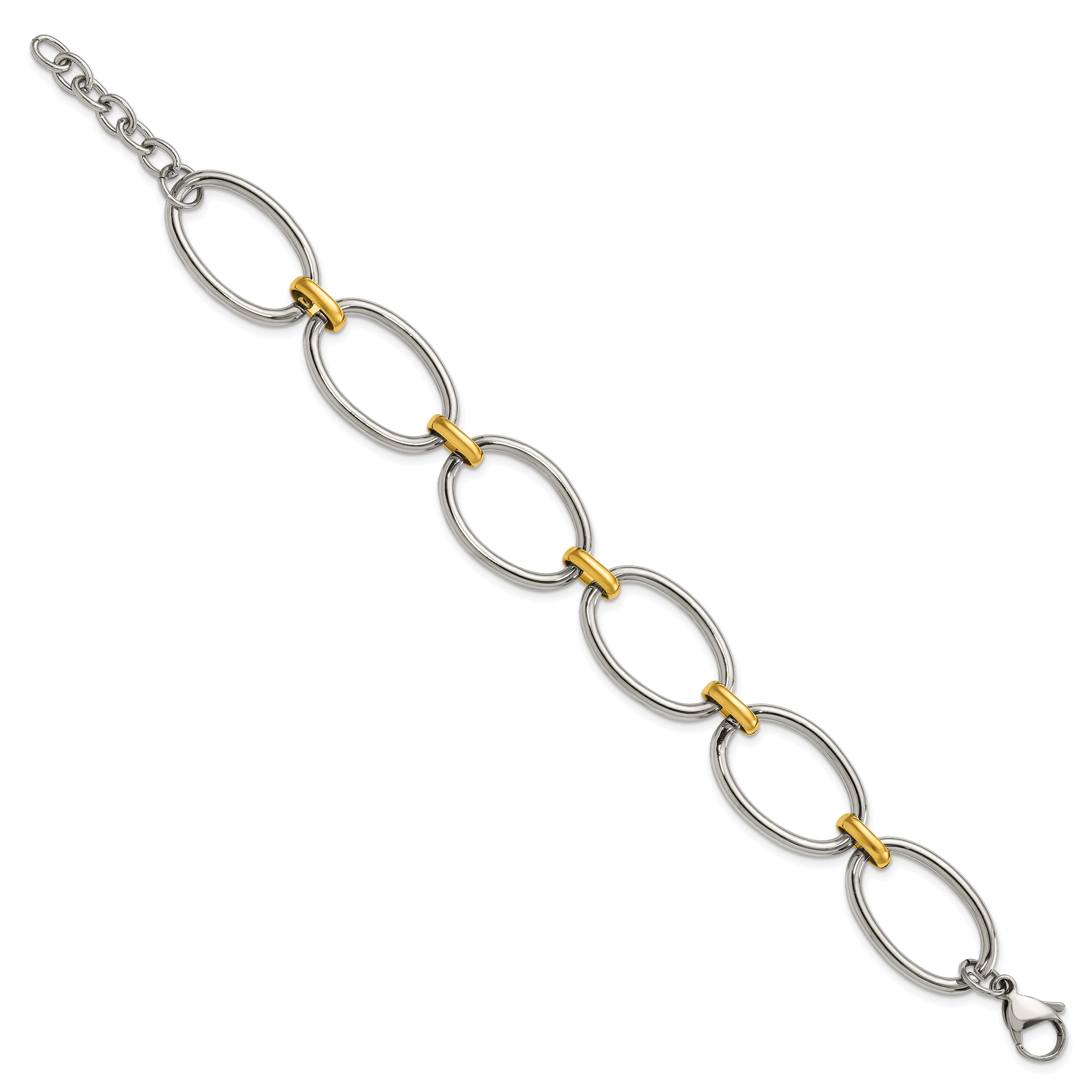 Stainless Steel Polished Yellow IP-plated Open Link Bracelet with Extension for Women