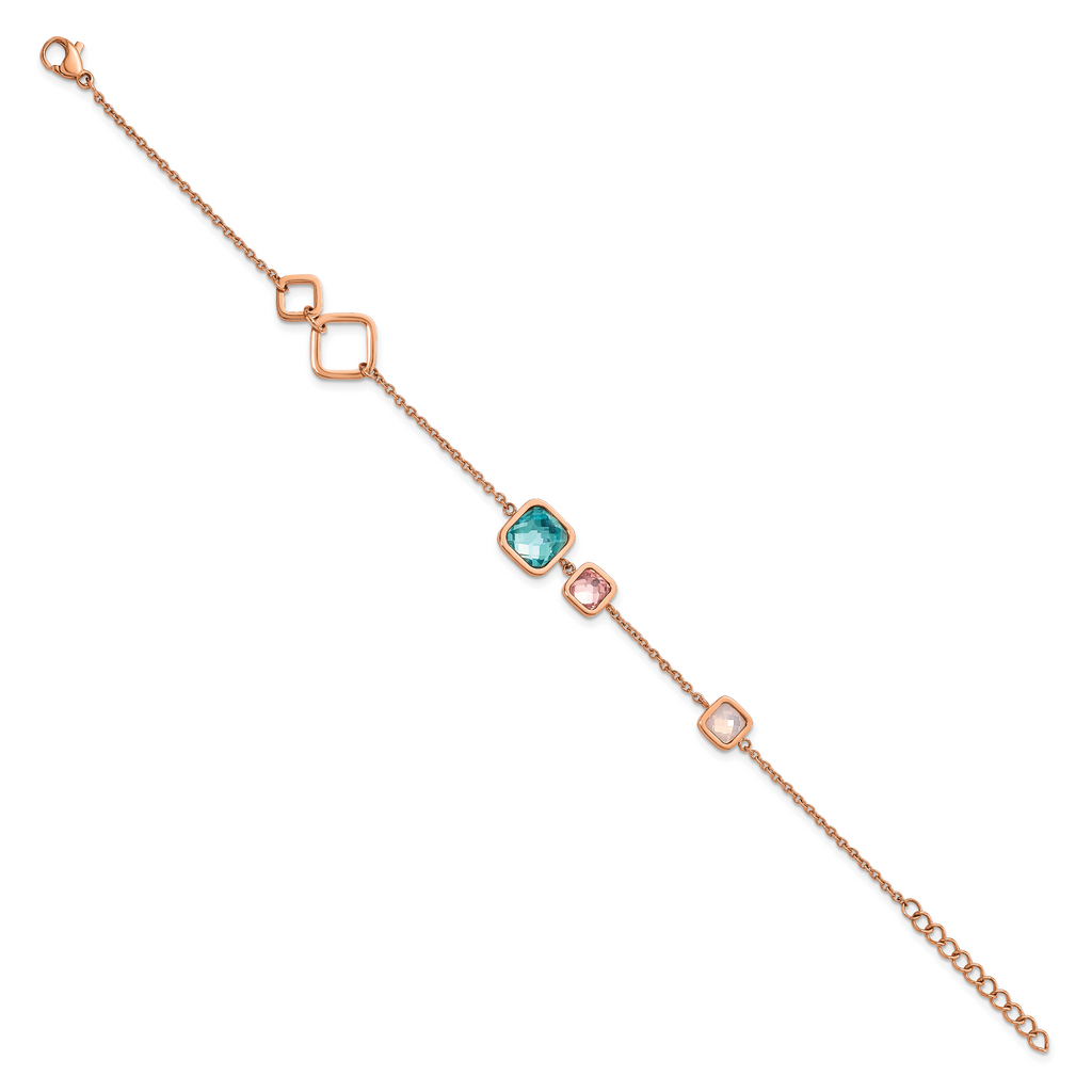 Stainless Steel Polished Rose IP-plated Multicolor Crystal Bracelet with Extension for Women