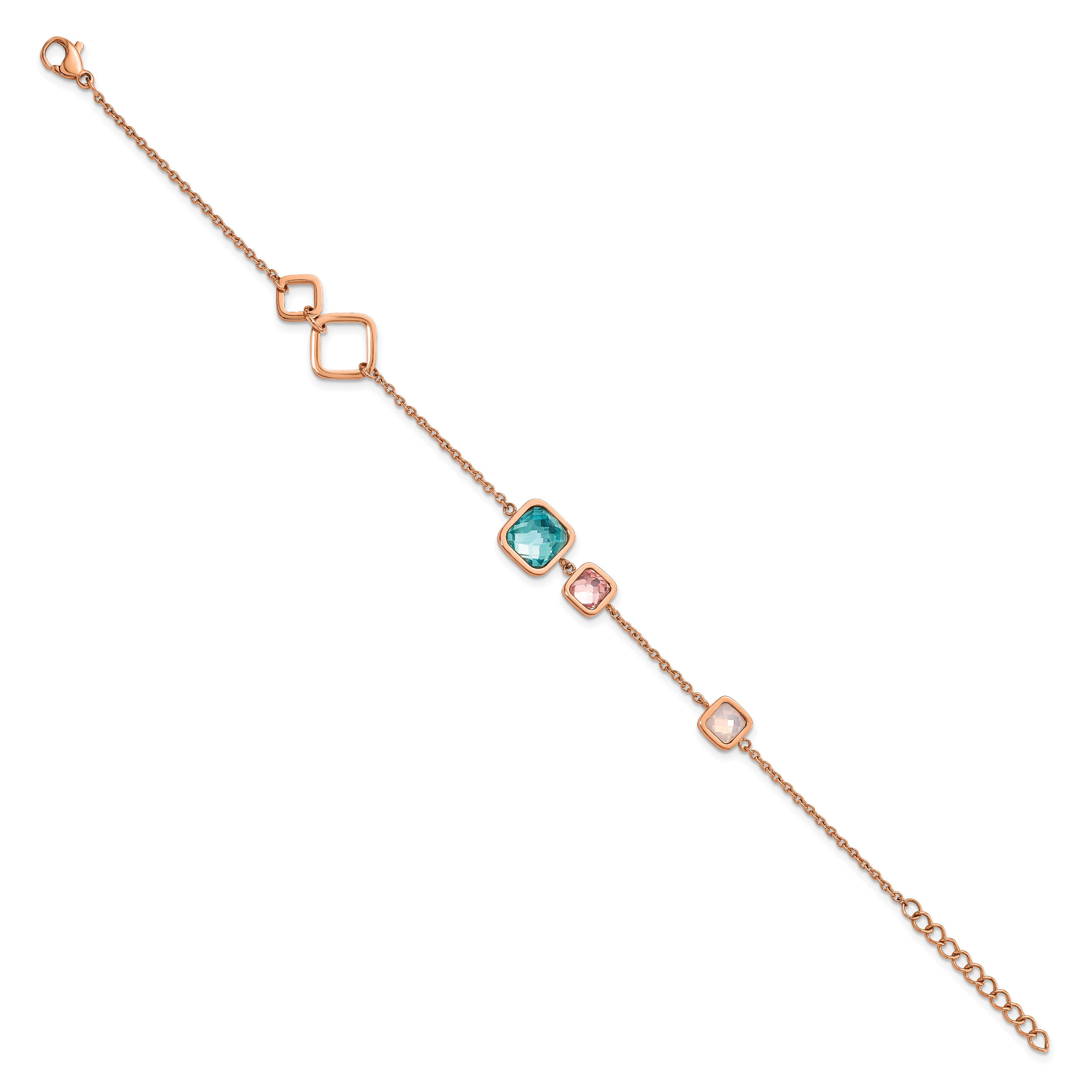 Stainless Steel Polished Rose IP-plated Multicolor Crystal Bracelet with Extension for Women