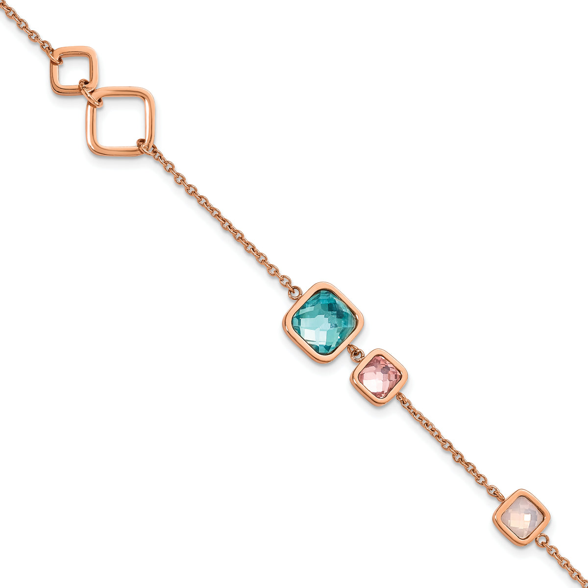 Chisel Stainless Steel Polished Rose IP-plated Multicolor Crystal 7.5 inch Bracelet with 1 inch Extension