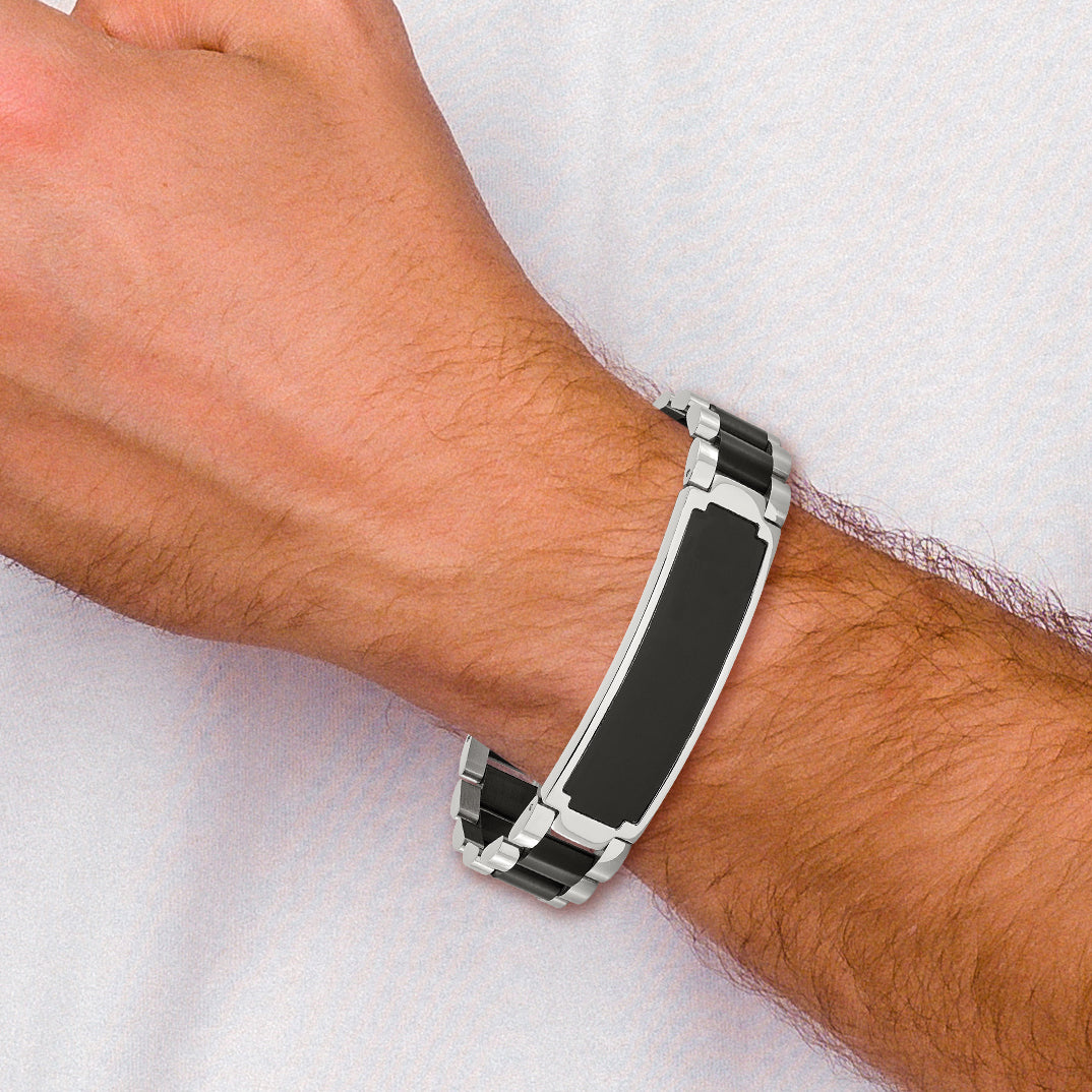 Stainless Steel Brushed and Polished Black IP-plated ID Bracelet for Men