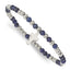 Stainless Steel Polished 4mm Lapis Beaded with Cross Dangle Beaded Stretch Bracelet
