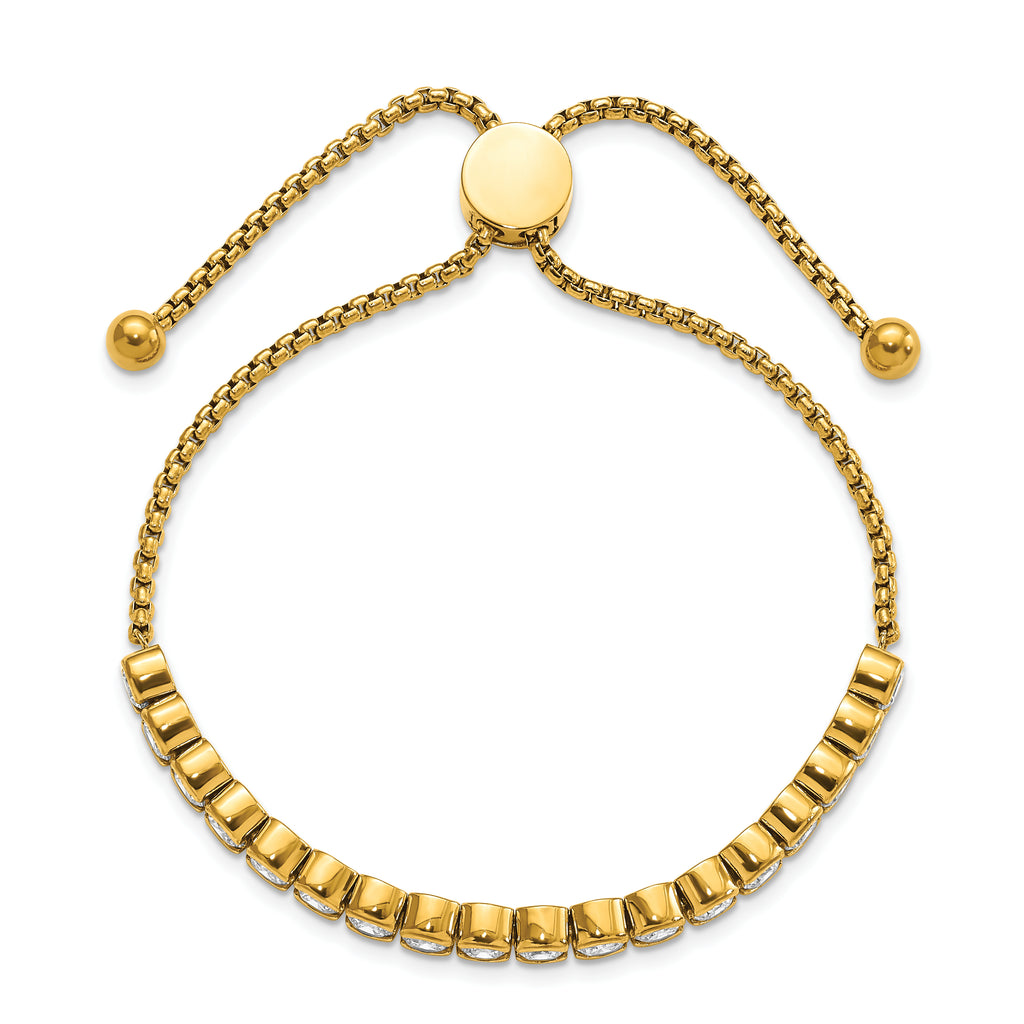 Chisel Stainless Steel Polished Yellow IP-plated with Round CZ Adjustable Bracelet