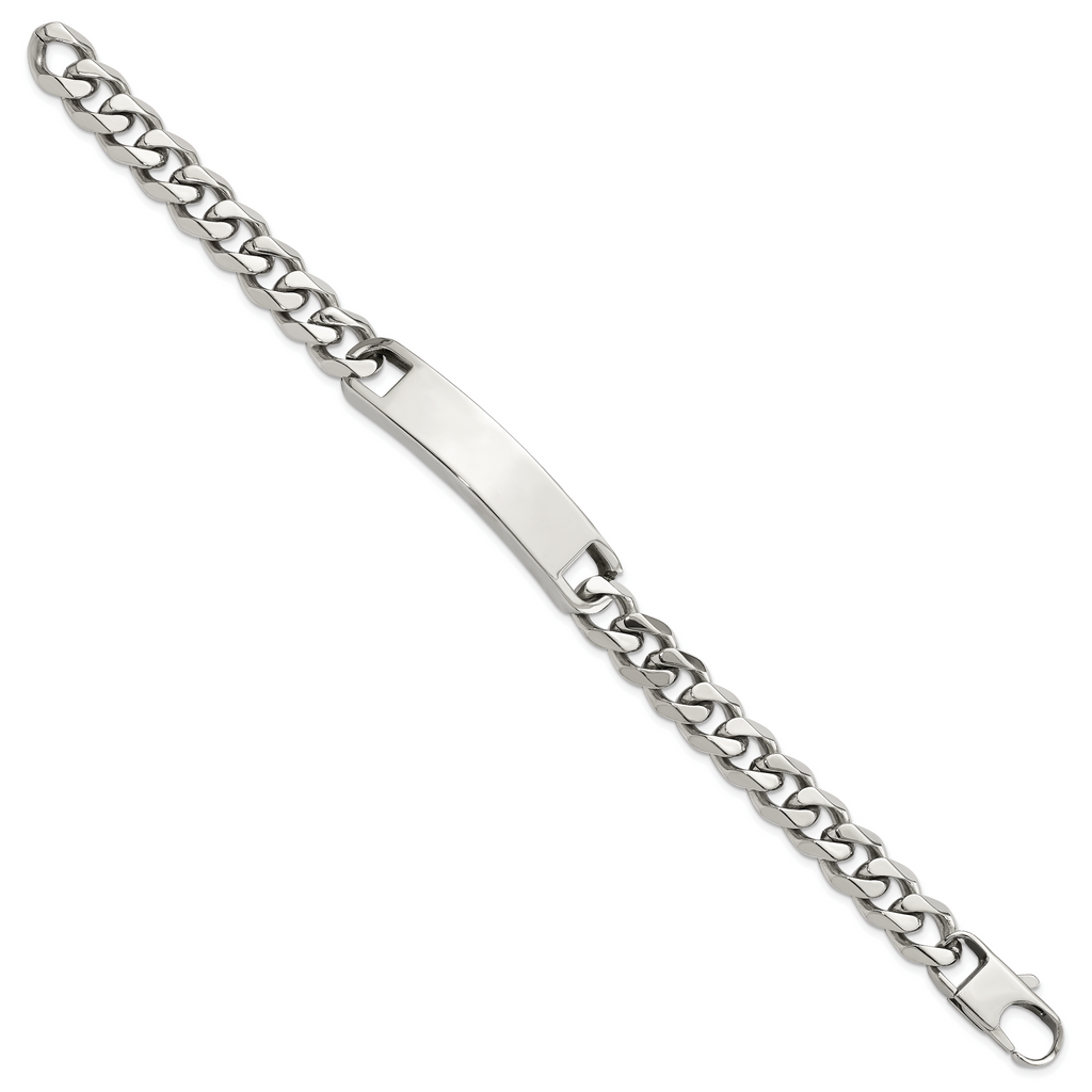 Stainless Steel Polished Curb Link ID Bracelet for Men