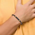 Black & Yellow IP Leather ID Bracelet in Stainless Steel, 6mm, 8.5 in - Sophia Jewelers