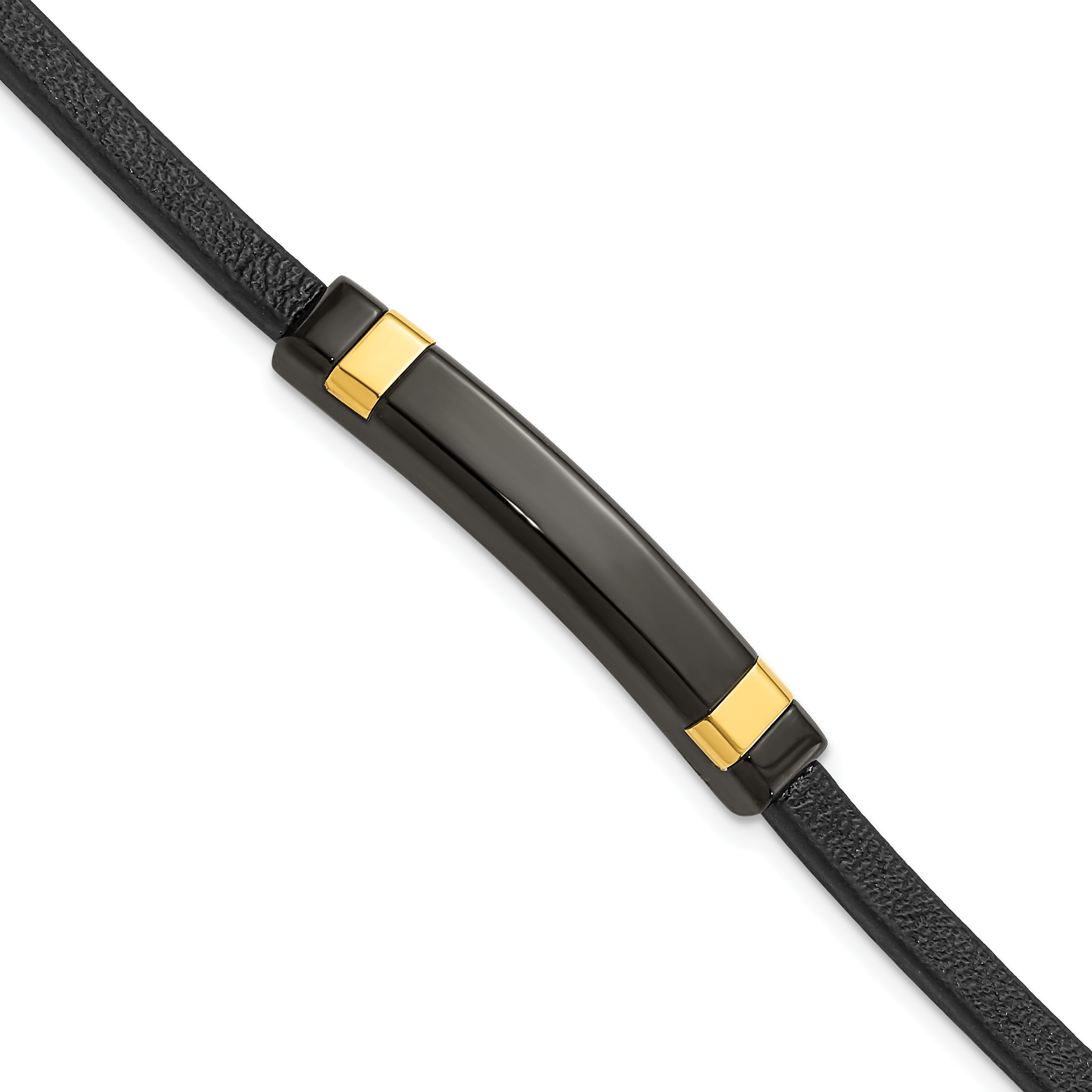 Chisel Stainless Steel Polished Black and Yellow IP-plated Black Leather 8.5 inch ID Bracelet Main image