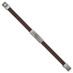 Stainless Steel Antiqued Bronze-plated with Cubic Zirconia Starburst Brown Leather Bracelet for Men