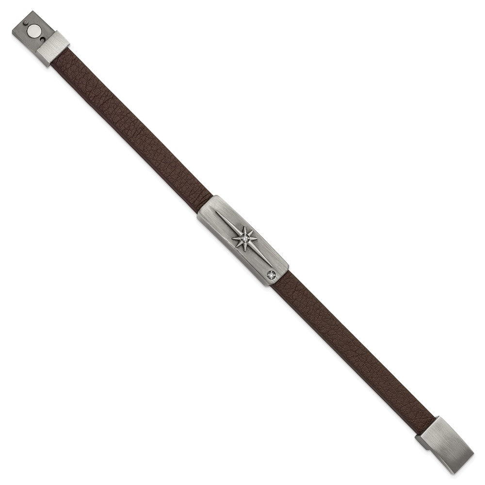 Starburst CZ Leather Bracelet in Bronze Stainless Steel, 10mm, 8 in - Sophia Jewelers