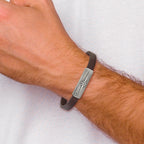 Stainless Steel Antiqued Bronze-plated with Cubic Zirconia Starburst Brown Leather Bracelet for Men
