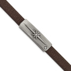 Starburst CZ Leather Bracelet in Bronze Stainless Steel, 10mm, 8 in - Sophia Jewelers