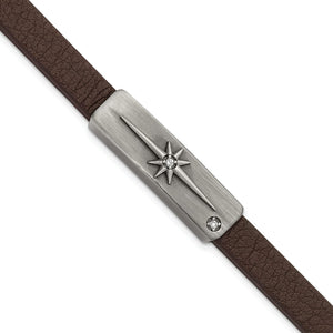 Starburst Cubic Zirconia Leather Bracelet in Bronze Stainless Steel, 10mm, 8 in - Sophia Jewelers