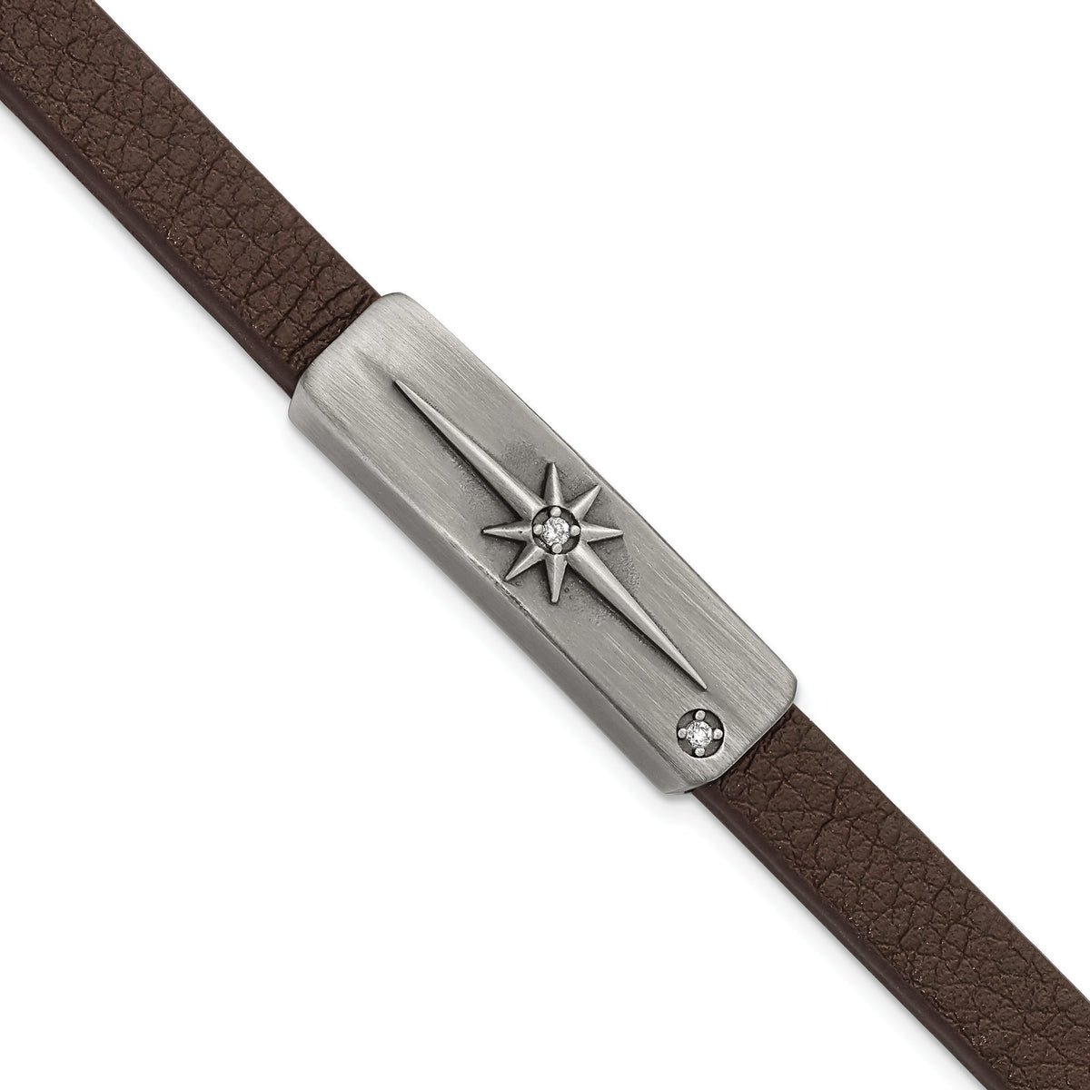 Starburst CZ Leather Bracelet in Bronze Stainless Steel, 10mm, 8 in - Sophia Jewelers