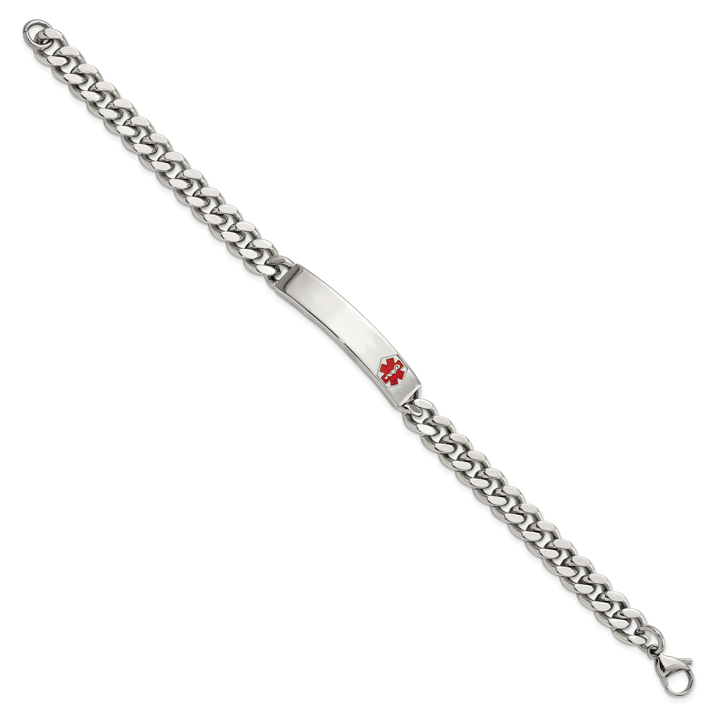 Stainless Steel Polished with Red Enamel Medical ID Curb Chain Bracelet for Men Secondary image
