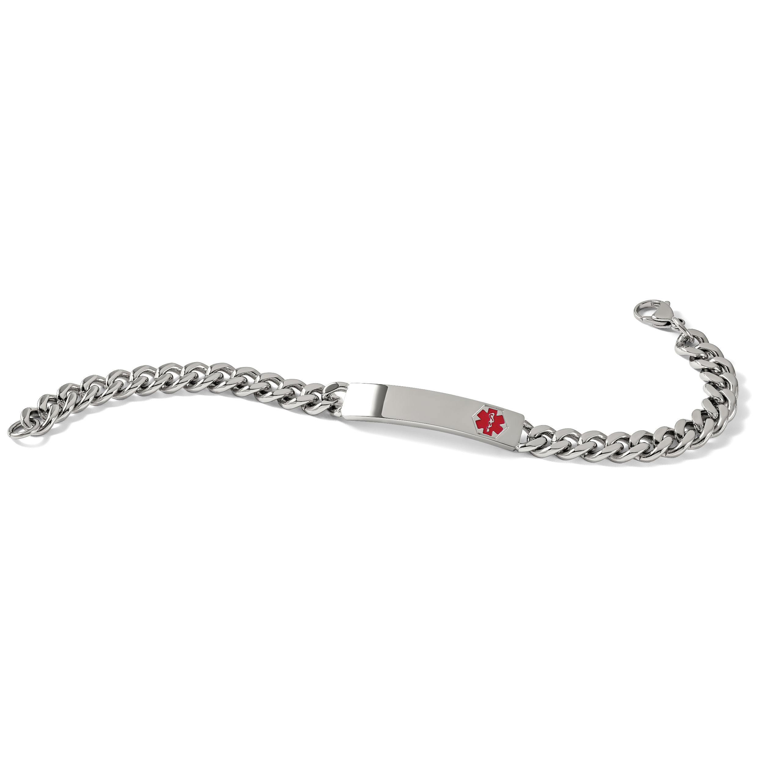 Stainless Steel Polished with Red Enamel Medical ID Curb Chain Bracelet for Men