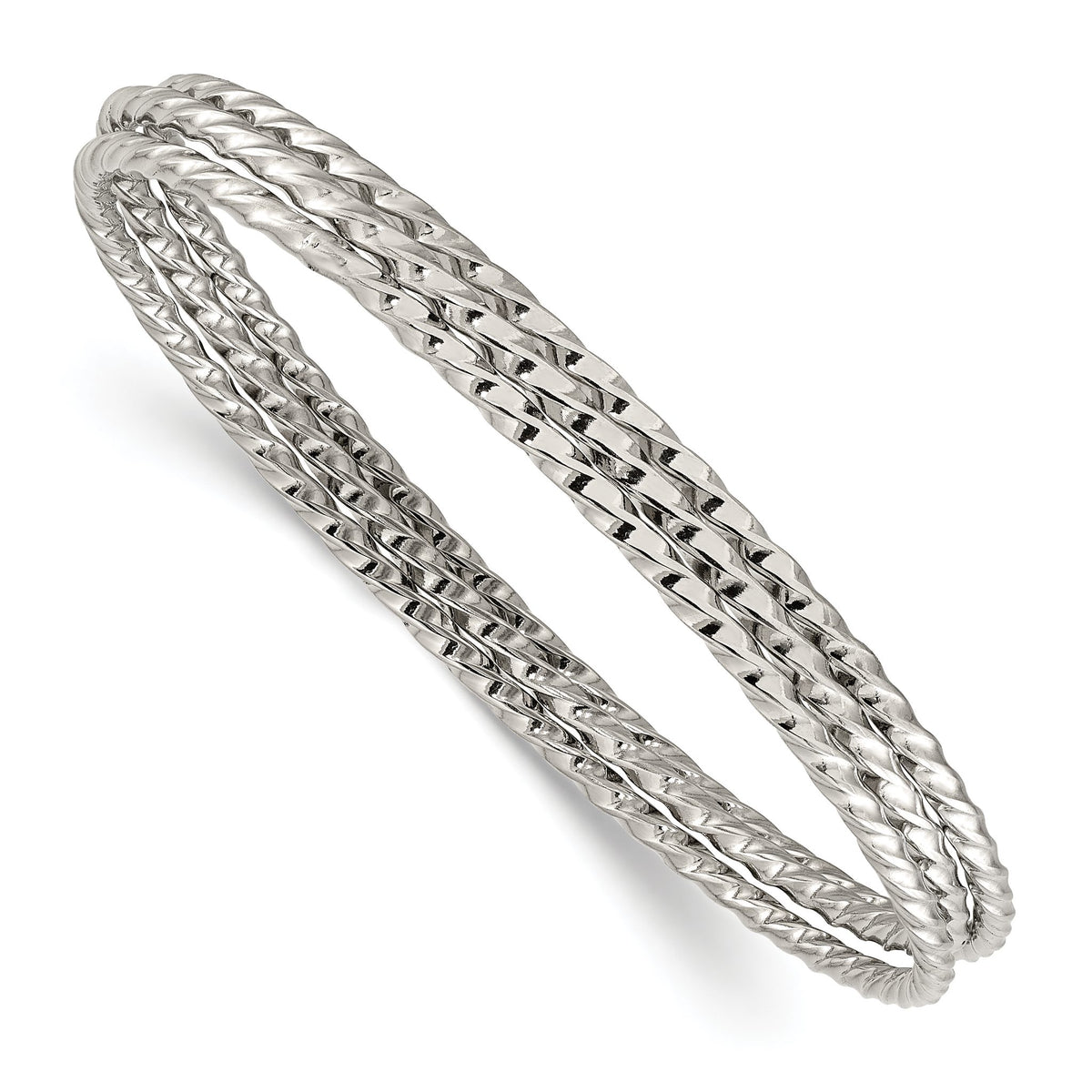 Twisted Bangle Set in Stainless Steel, 2mm (Set of 3) - Sophia Jewelers Main image