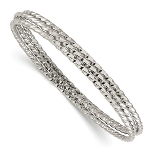 Twisted Bangle Set in Stainless Steel, 2mm (Set of 3) - Sophia Jewelers