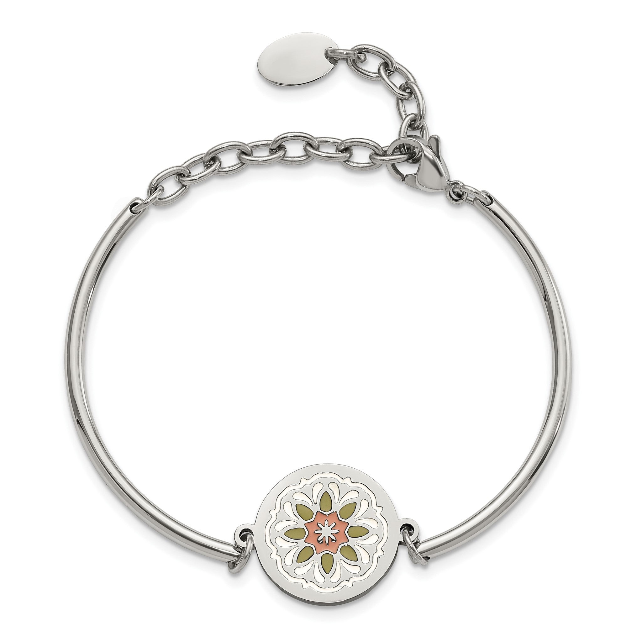 Stainless Steel Polished Enameled Flower Bangle Bracelet with Extension for Women Secondary image