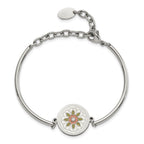 Stainless Steel Polished Enameled Flower Bangle Bracelet with Extension for Women - Sophia Jewelers