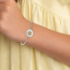 Stainless Steel Polished Enameled Flower Bangle Bracelet with Extension for Women - Sophia Jewelers