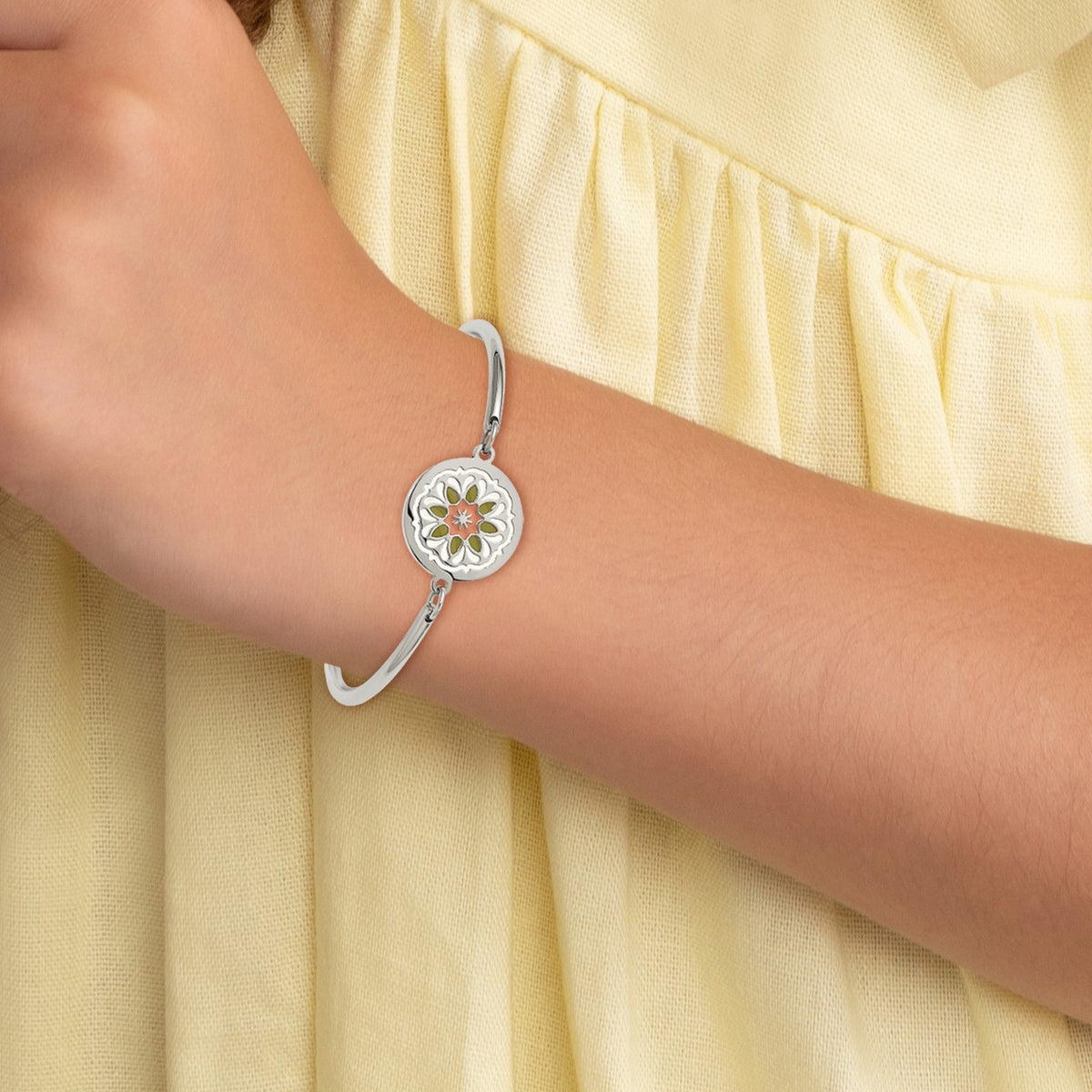Stainless Steel Polished Enameled Flower Bangle Bracelet with Extension for Women - Sophia Jewelers