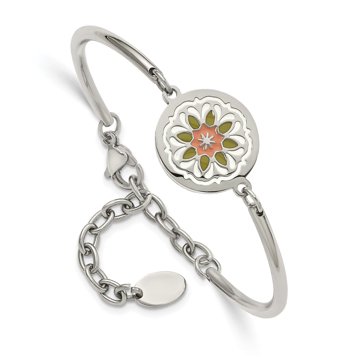Stainless Steel Polished Enameled Flower Bangle Bracelet with Extension for Women - Sophia Jewelers Main image