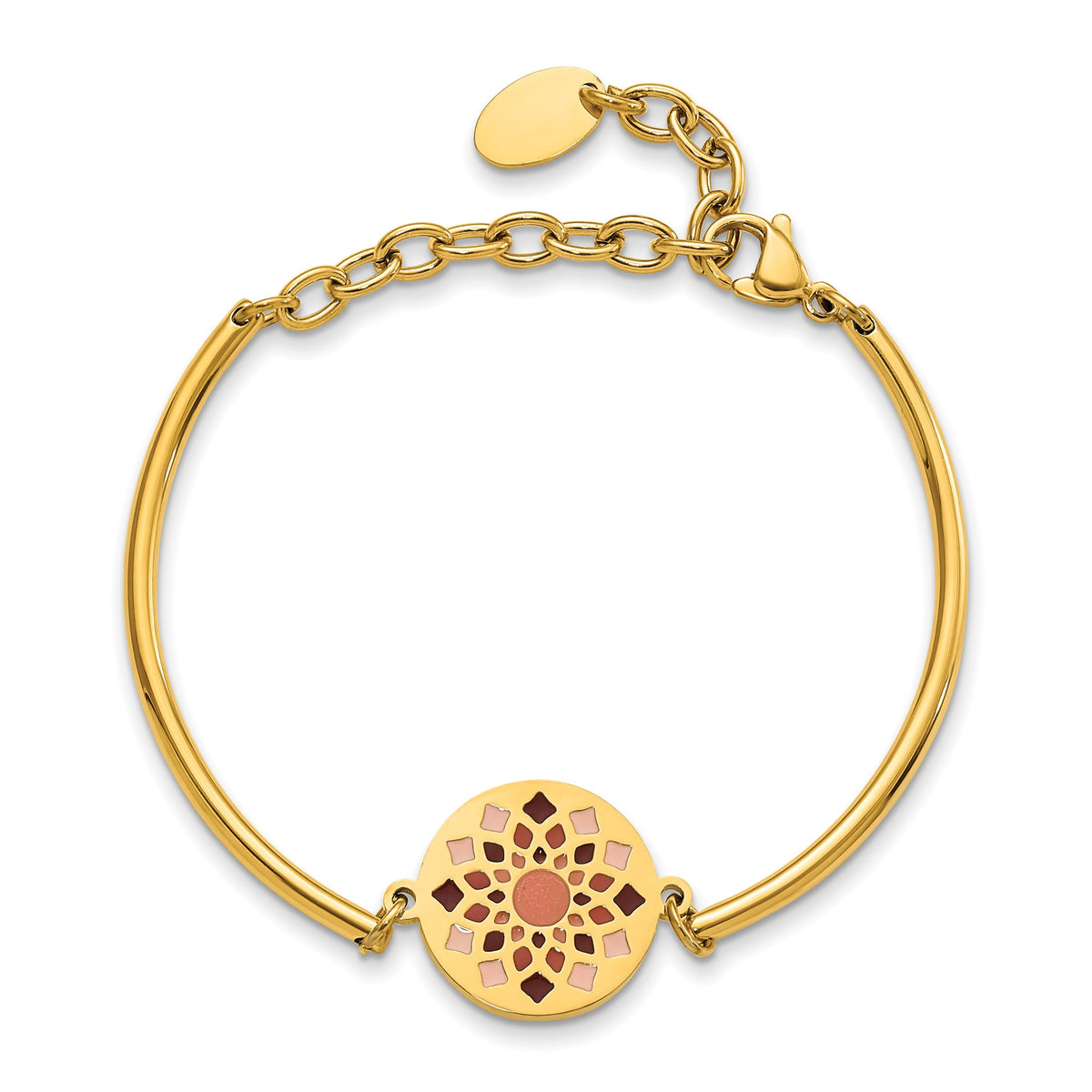 Chisel Stainless Steel Polished Yellow IP-plated Enameled Flower Bangle Bracelet with Extension for Women - Sophia Jewelers