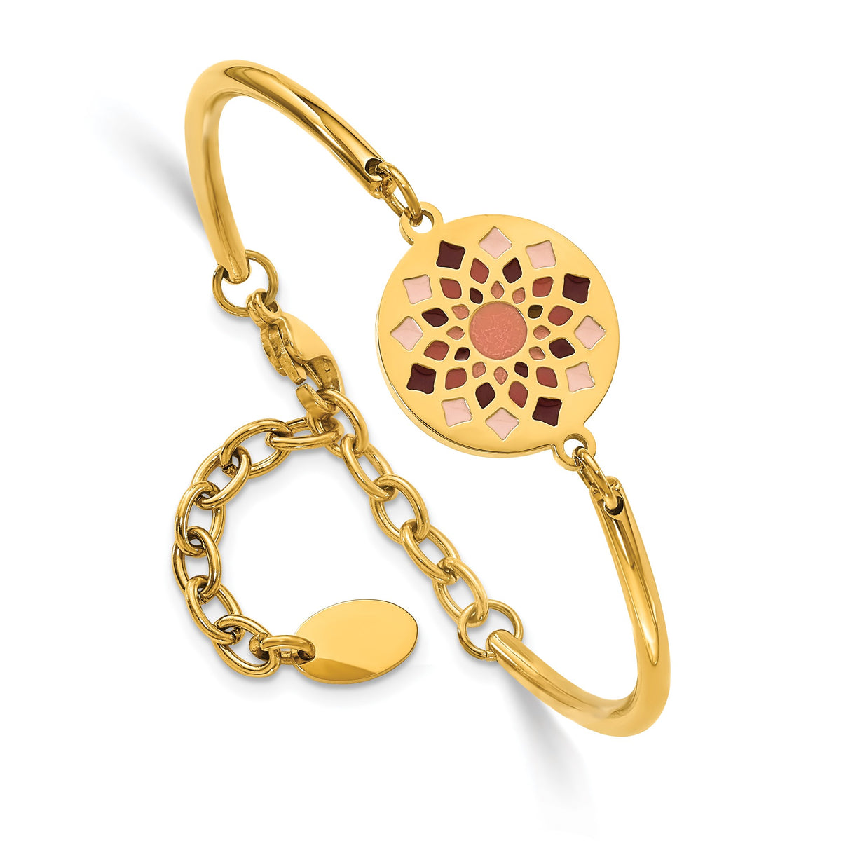 Stainless Steel Polished Yellow IP-plated Enameled Flower Bangle Bracelet with Extension for Women - Sophia Jewelers Main image