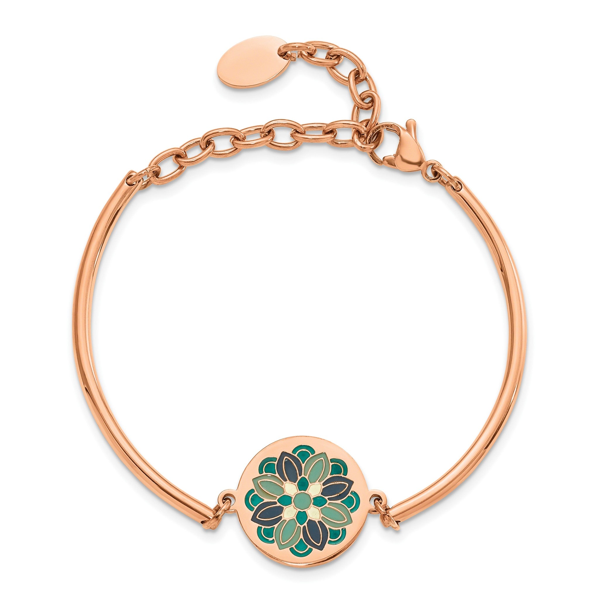 Chisel Stainless Steel Polished Rose IP-plated with Enamel Flower Bangle Bracelet with Extension for Women Secondary image
