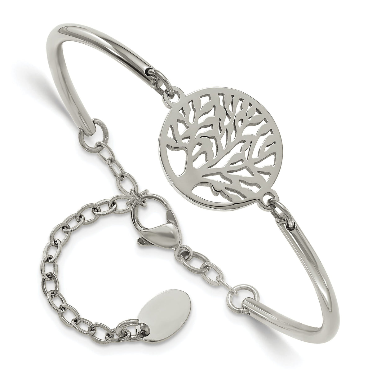 Tree of Life Bangle Bracelet in Stainless Steel, 2.5mm, 5.5in - Sophia Jewelers Main image