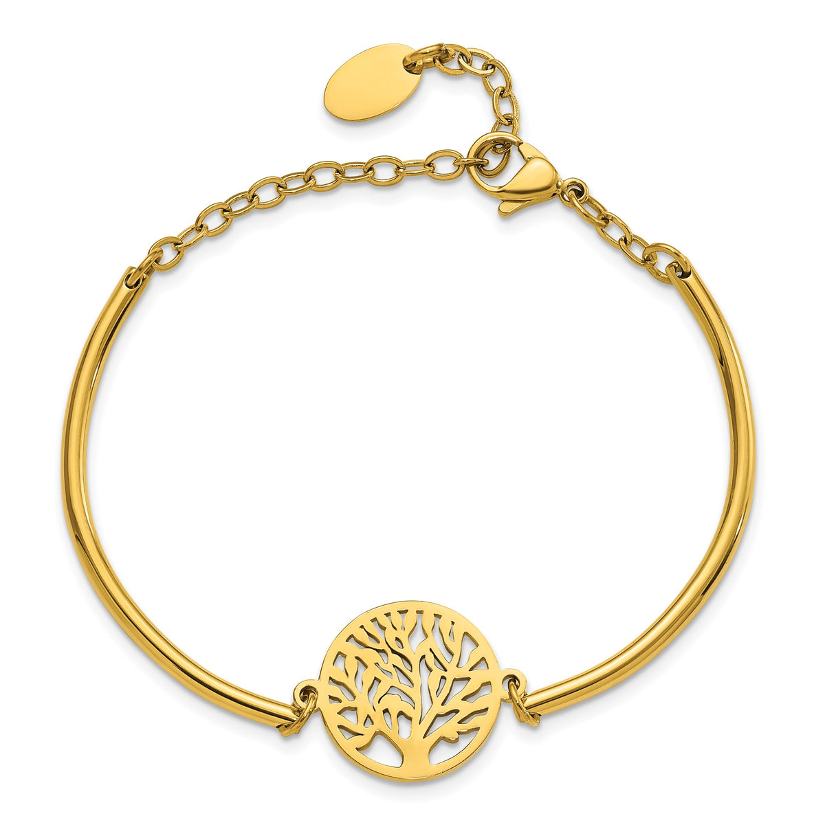 Chisel Stainless Steel Polished Yellow IP-plated Tree Bangle Bracelet with Extension for Women - Sophia Jewelers