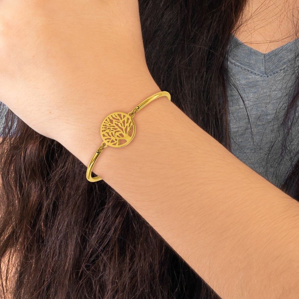 Chisel Stainless Steel Polished Yellow IP-plated Tree Bangle Bracelet with Extension for Women - Sophia Jewelers
