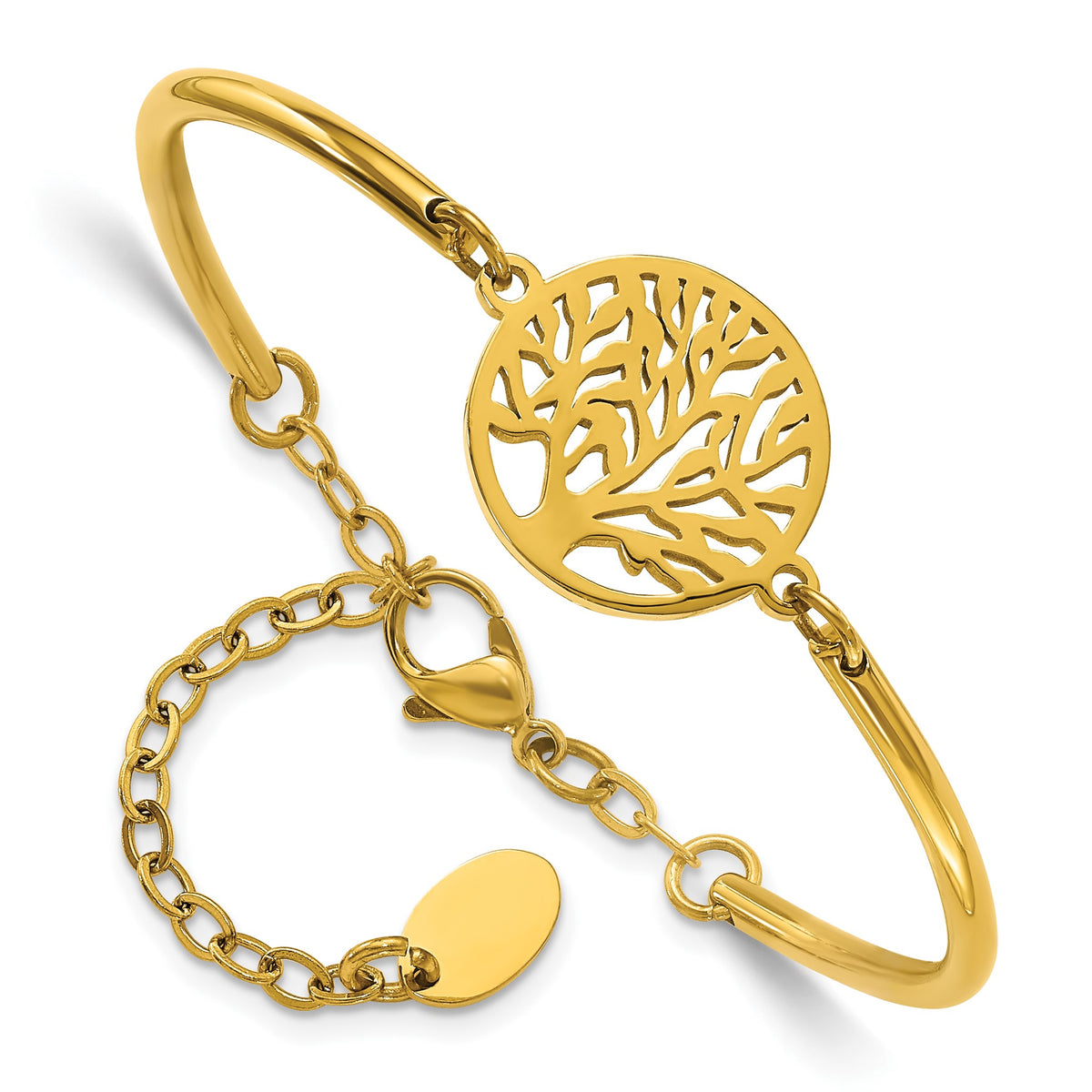 Stainless Steel Polished Yellow IP-plated Tree Bangle Bracelet with Extension for Women - Sophia Jewelers Main image
