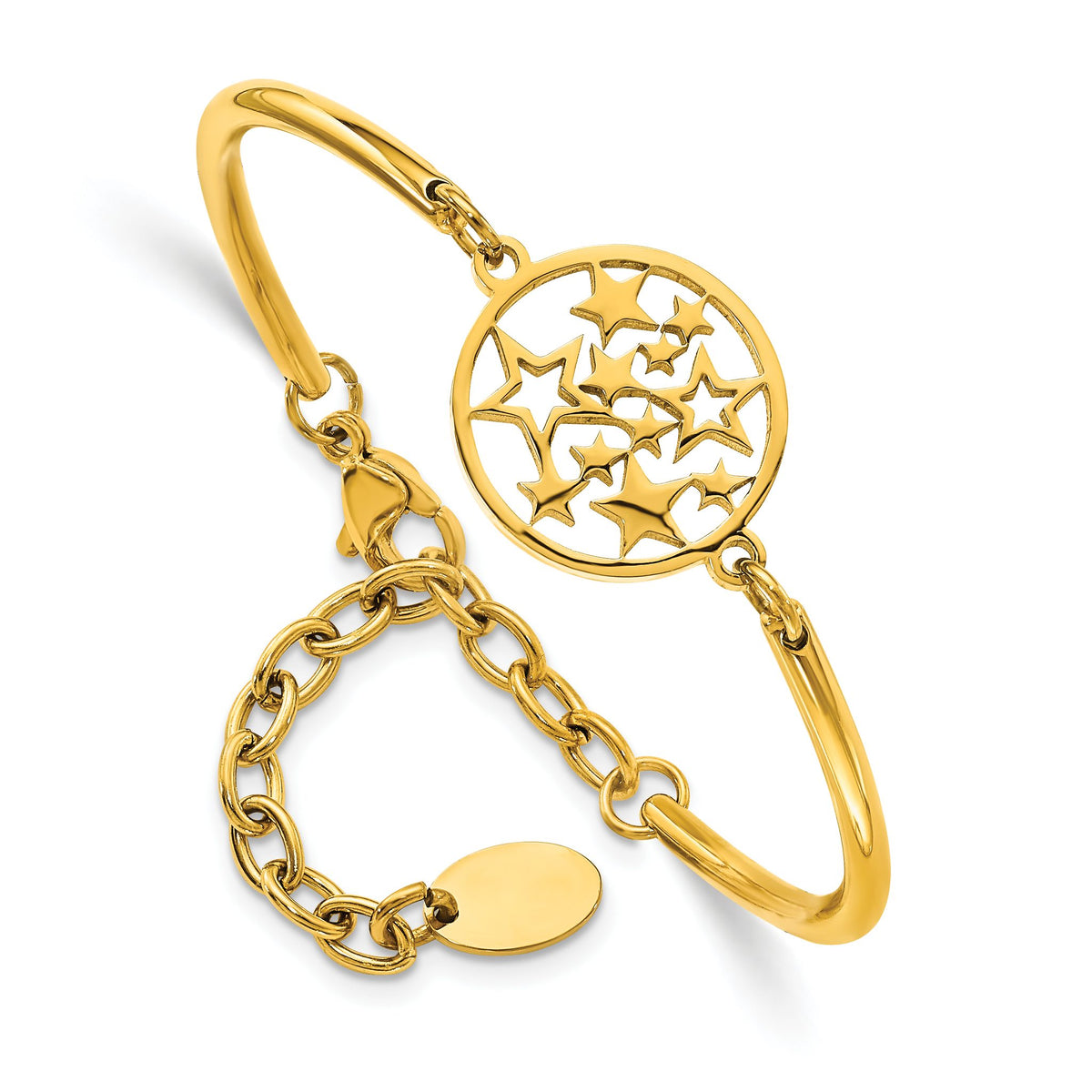 Stars Bangle Bracelet in Yellow IP Stainless Steel, 2.5mm x 5.5" - Sophia Jewelers Main image