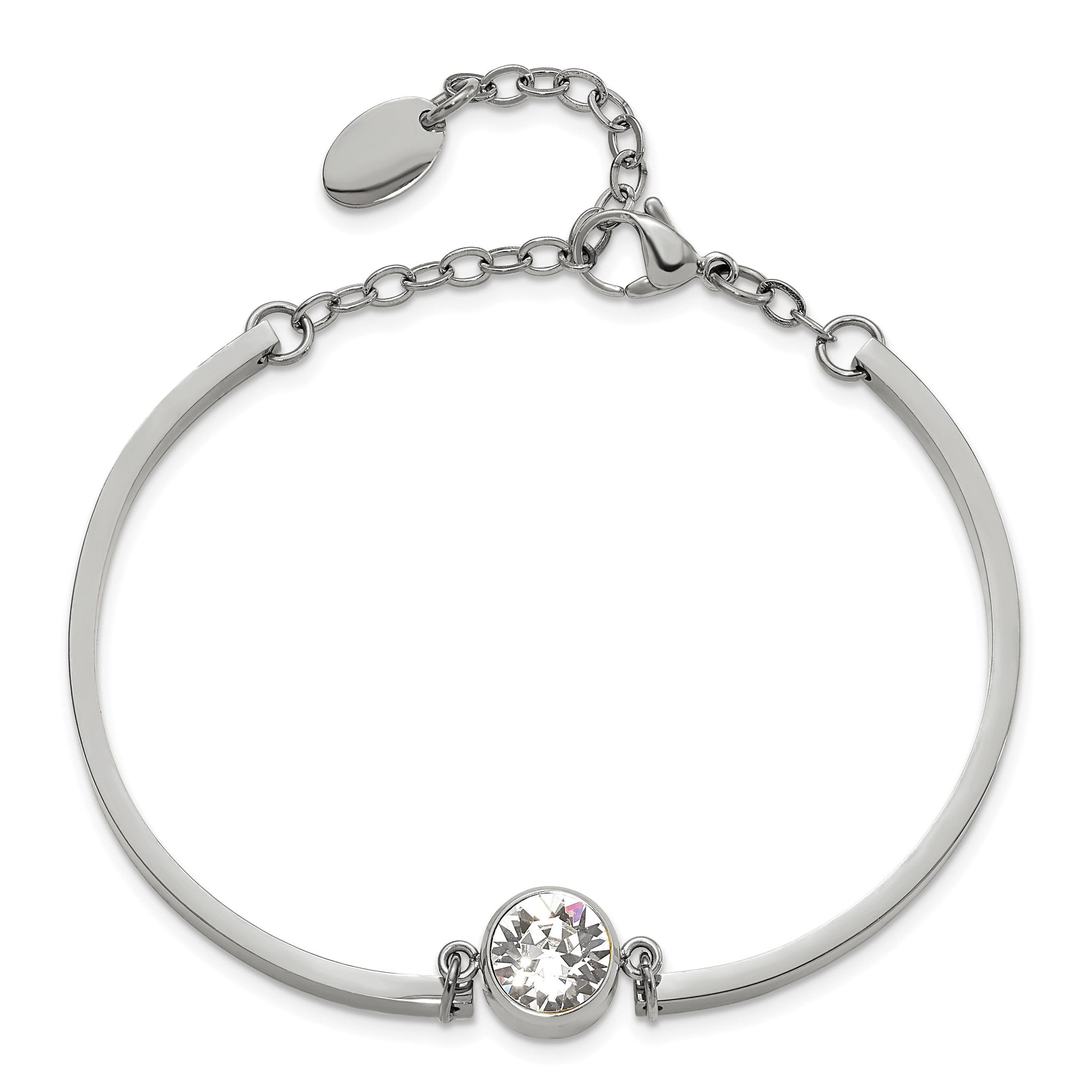 Chisel Stainless Steel Polished with Crystal Bangle Bracelet with Extension for Women Secondary image