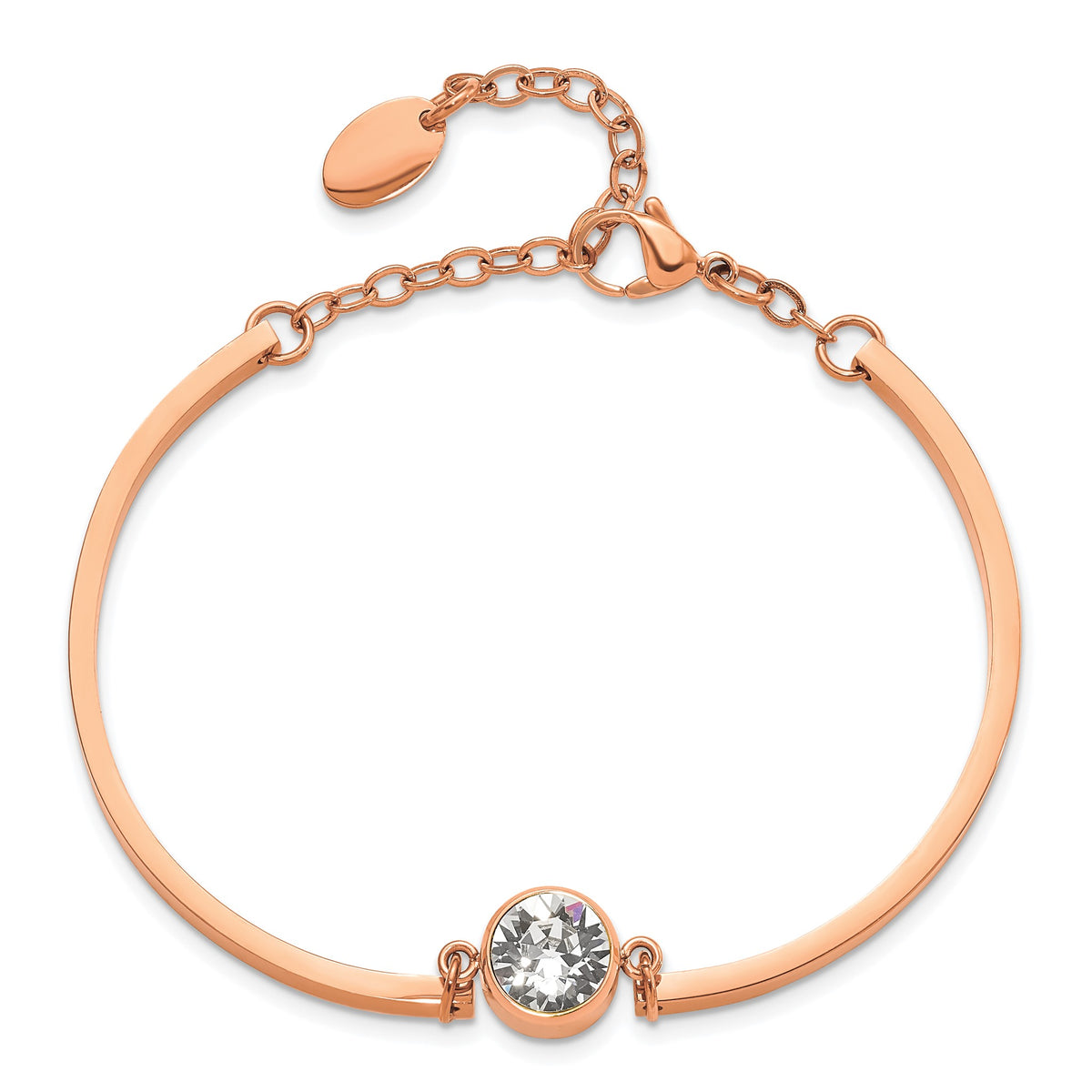 Crystal Bangle Bracelet in Rose IP-Plated Stainless Steel, 3mm - Sophia Jewelers