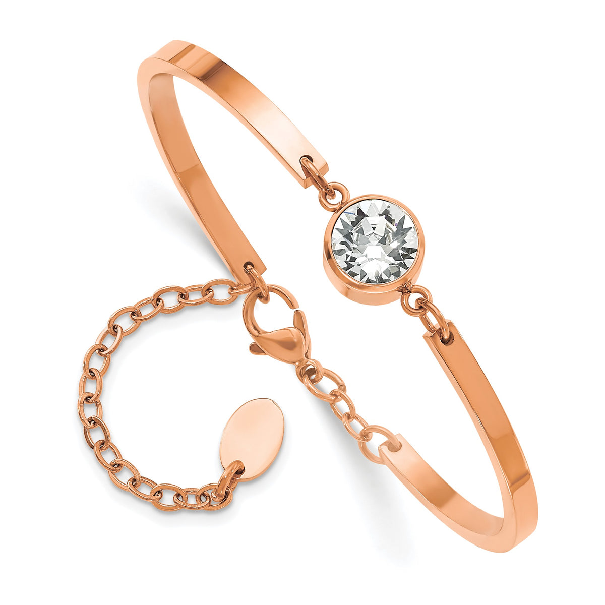 Crystal Bangle Bracelet in Rose IP-Plated Stainless Steel, 3mm - Sophia Jewelers
