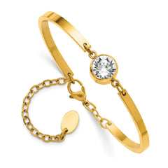 Chisel Stainless Steel Polished Yellow IP-plated with Crystal 6.5 inch Bangle Bracelet with 2 inch Extension