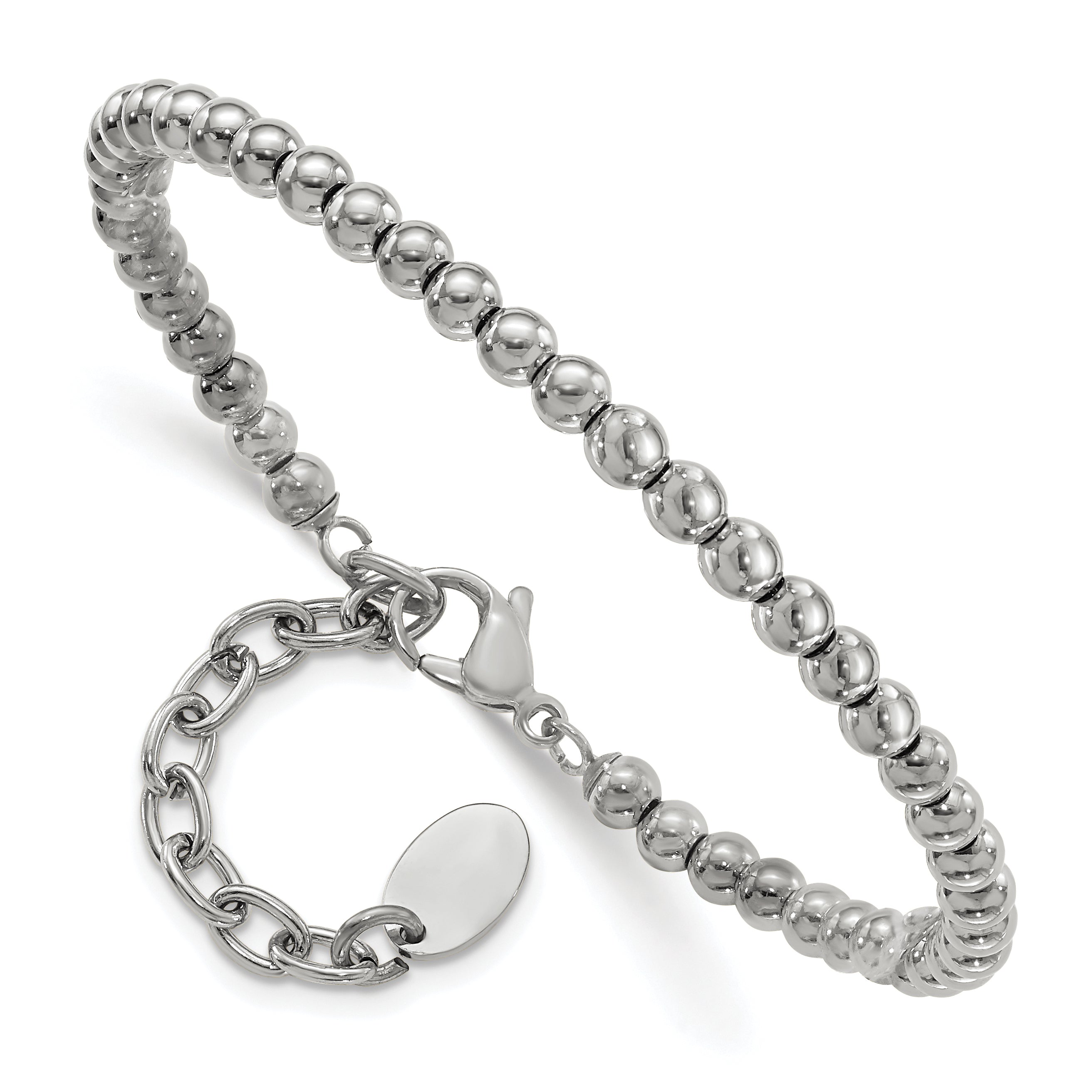 Chisel Stainless Steel Polished 4mm Beaded 6.5 inch Bracelet with 1.5 inch Extension