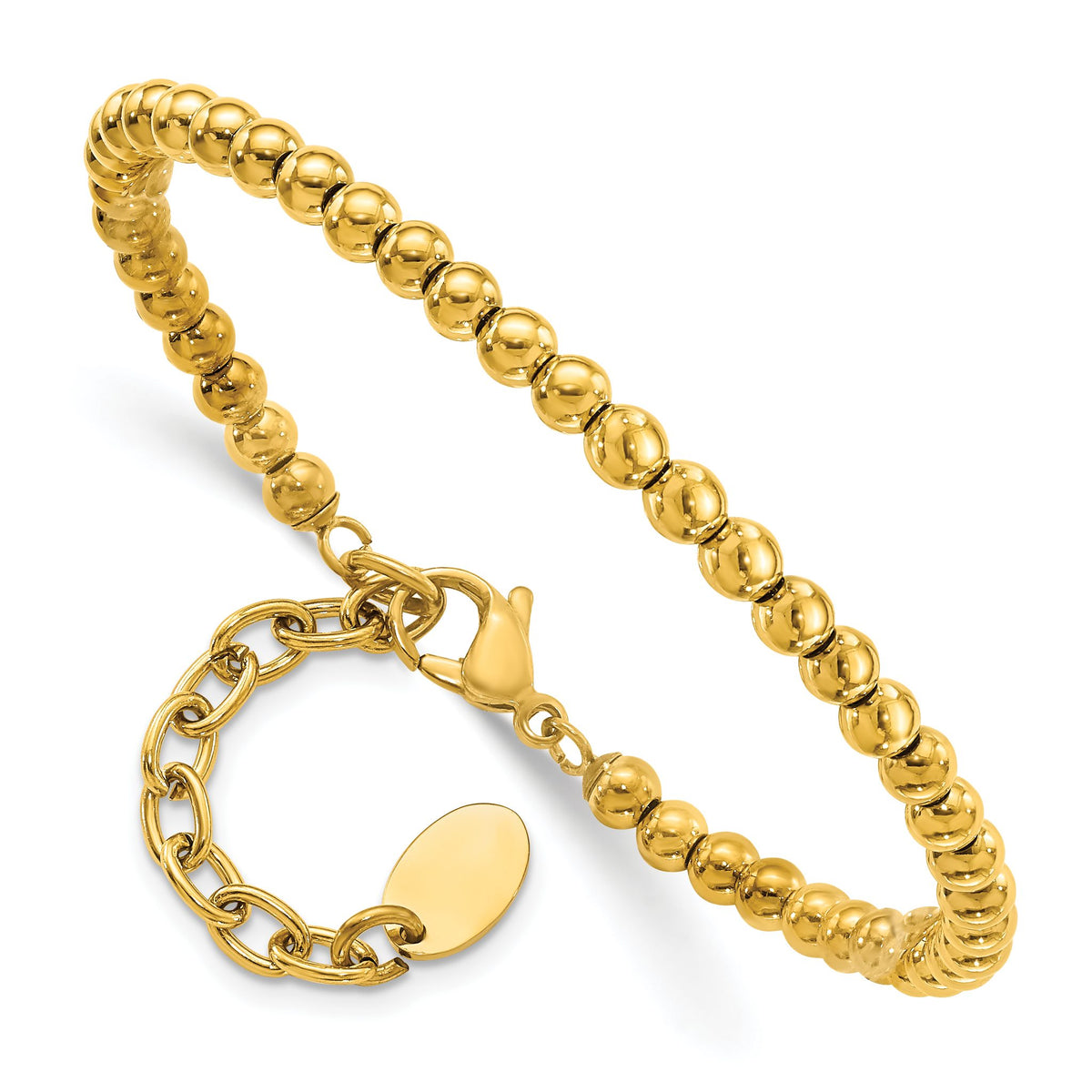 Beaded Bracelet in Yellow IP-Plated Stainless Steel, 4mm, 6.5 in - Sophia Jewelers