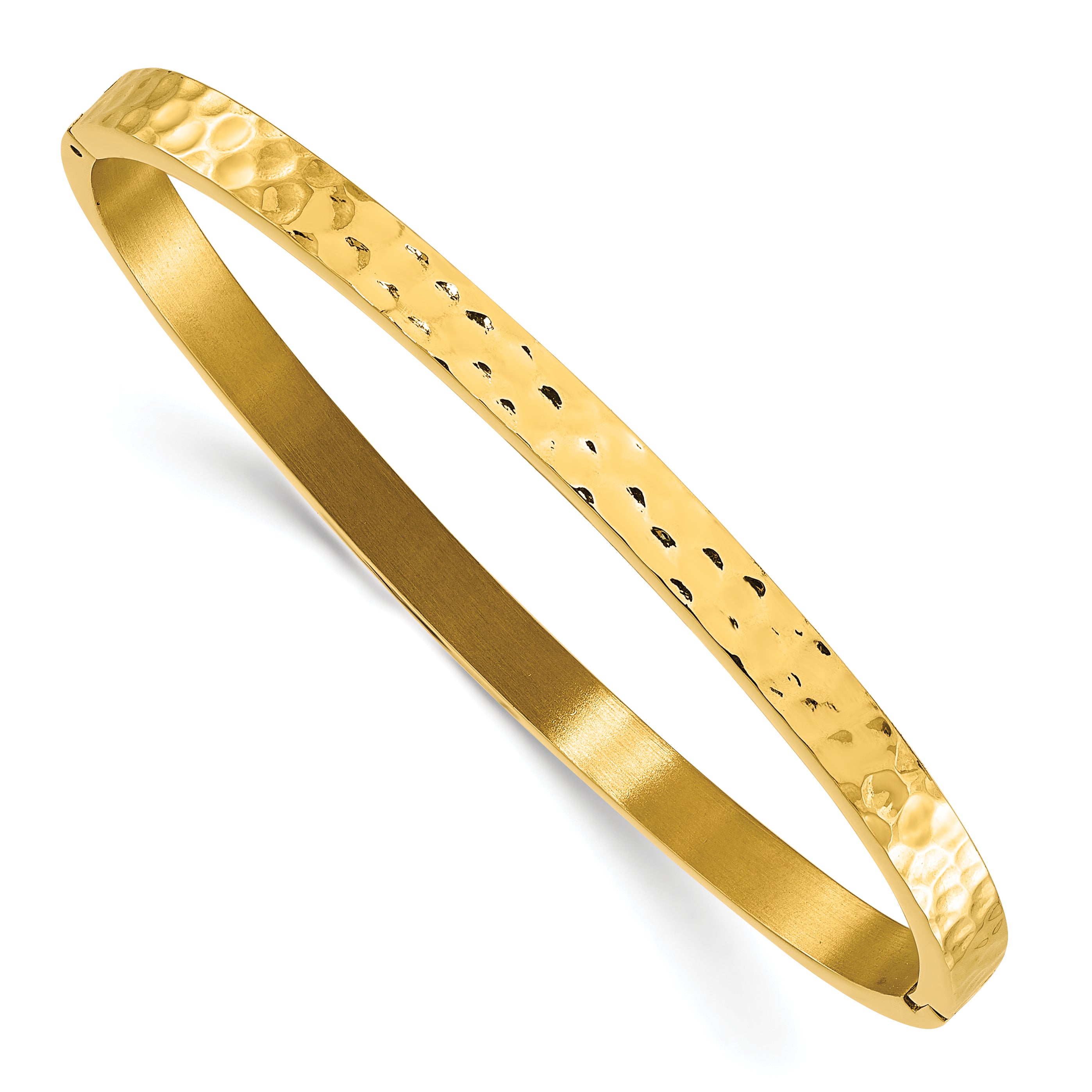Chisel Stainless Steel Polished and Hammered Yellow IP-plated Bangle Main image