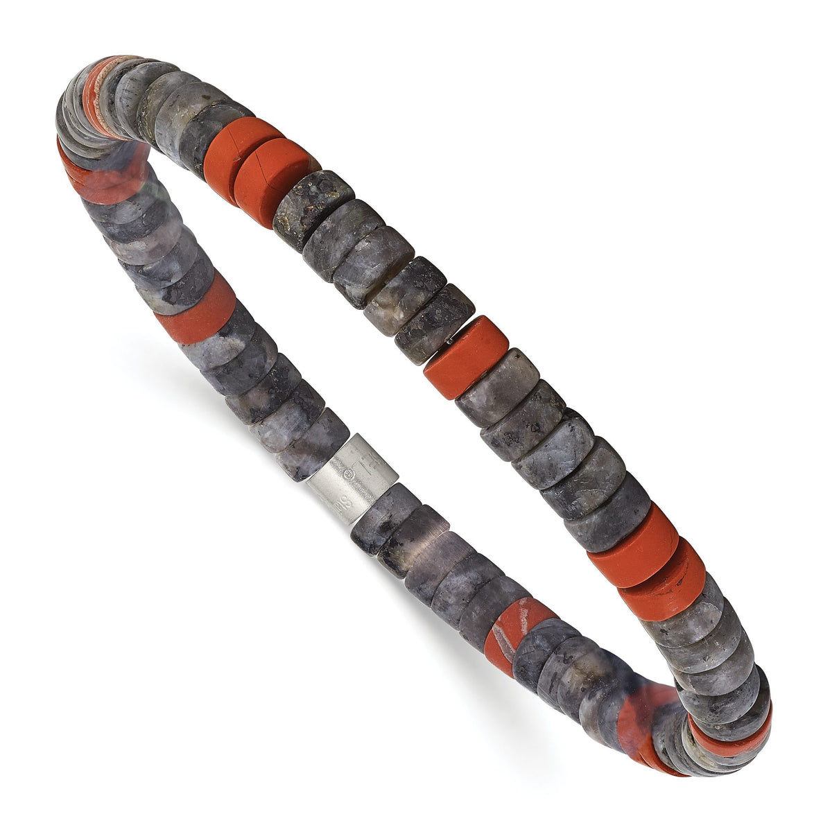 Spectrolite & Red Stone Stretch Bracelet in Stainless Steel, 6.5mm - Sophia Jewelers